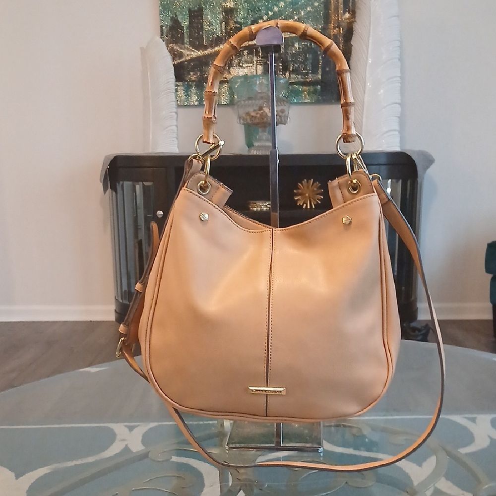Enzo Angiolini Tan Hobo Bag with Gold Hardware And Bamboo Handle